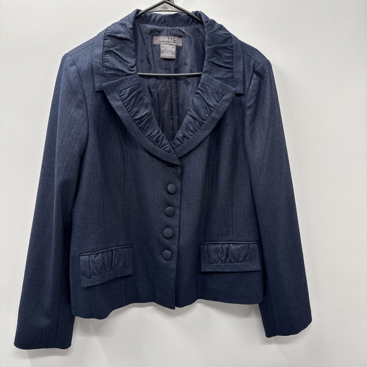 George Designs By Mark Eisen Women Size 16 Ruched Collar Blue Blazer Jacket