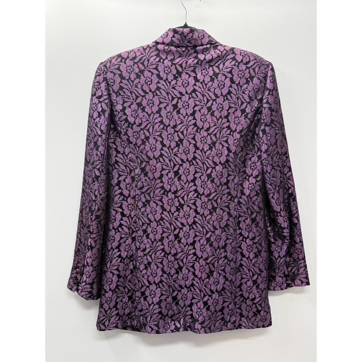 QPS Size 12 Purple Black Floral Brocade Blazer Jacket Pockets Lined Statement