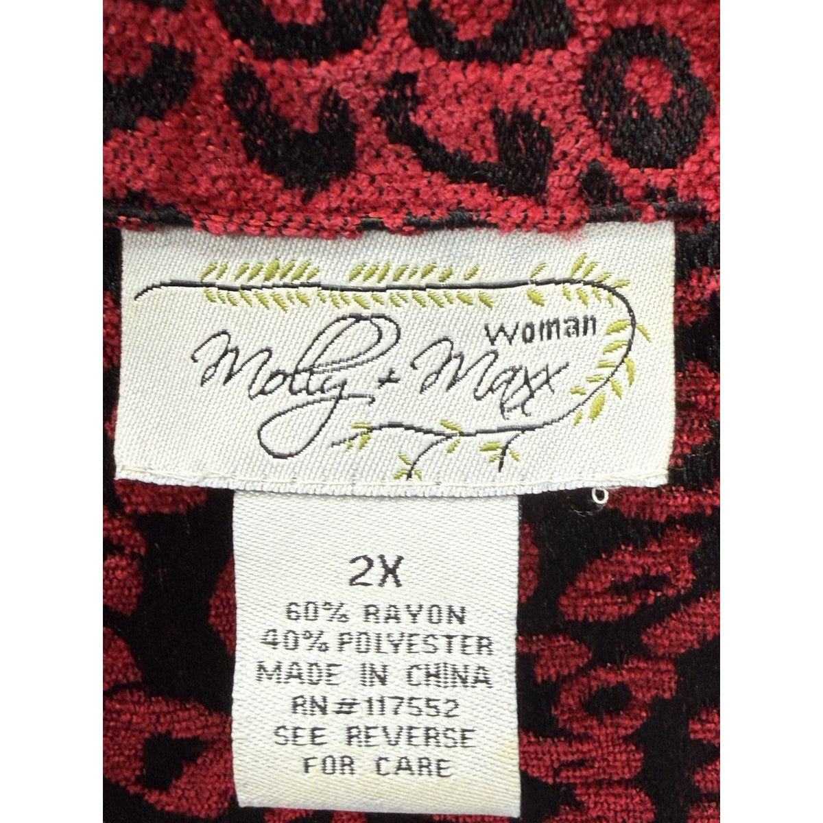 Molly & Maxx Woman 2X Red Black Leopard Print Zip Jacket Textured Plus Size