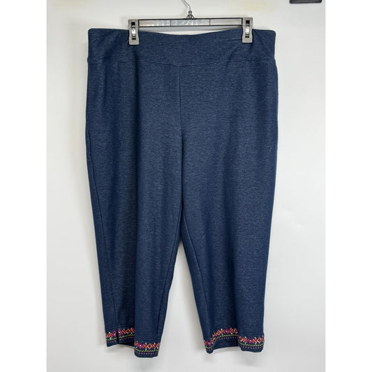 Alfred Dunner Embroidered Embellished Women’s Pull On Cropped Pants Size Large