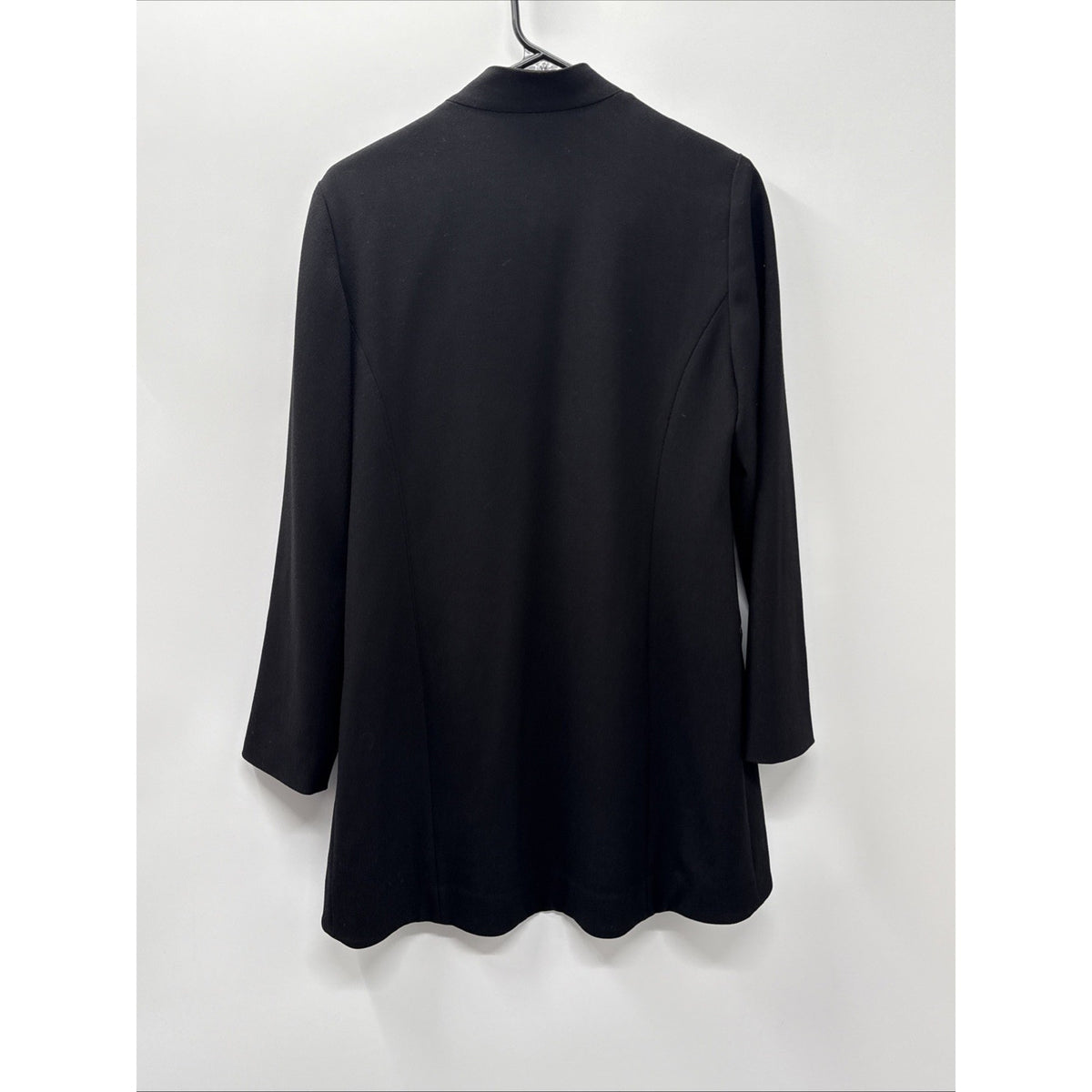 Chico's 0 Sz Small Jacket Black Sleek Crepe Duster Long Sleeve Gold Zip Open