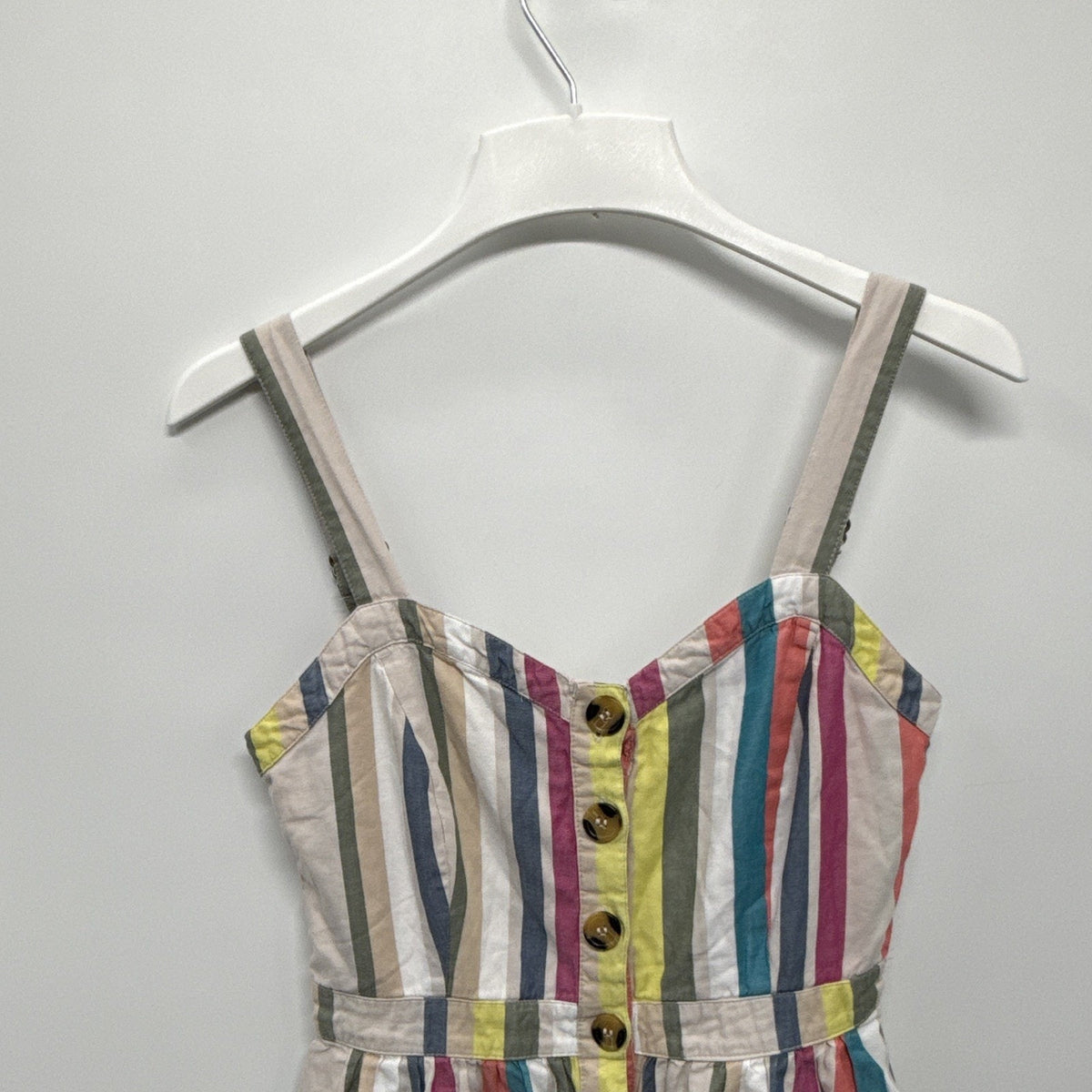 Time and Tru Women Striped Button-Front Smocked Sundress S 4-6 Knee