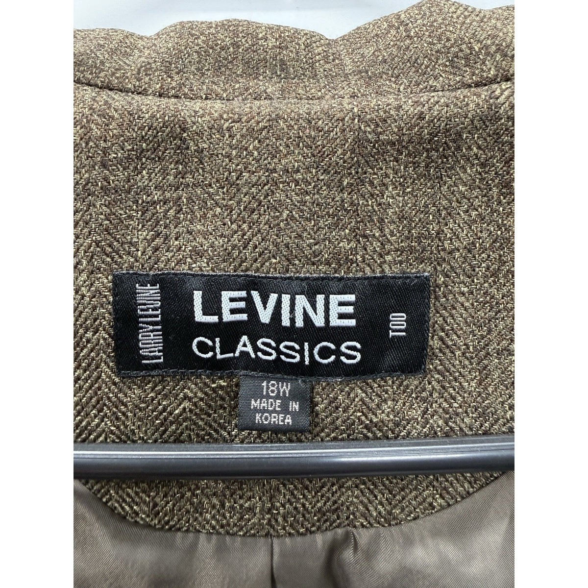 Levine Classics 18W Olive Brown Herringbone Long Coat Jacket Plus Size