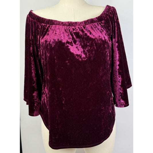 Karen Kane Burgundy Velvet Off Shoulder Top Women’s Size L Stretch