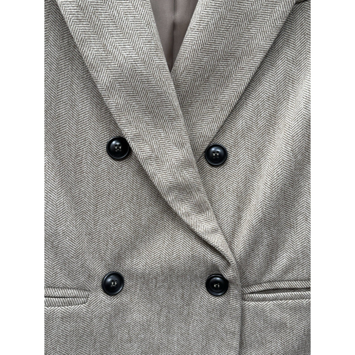 Herringbone Double Breasted Blazer Taupe Quiet Luxury Academia Jacket Medium