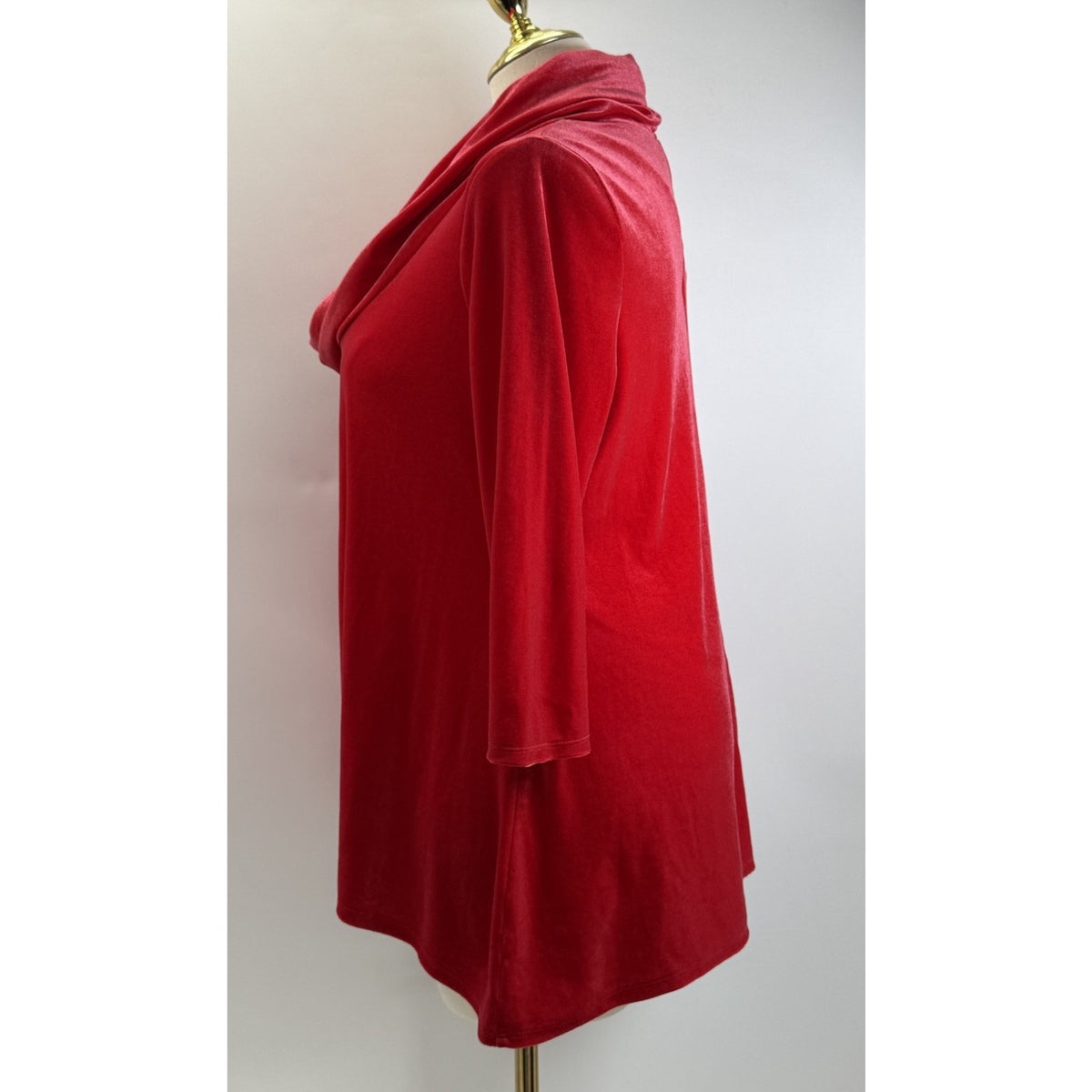 Kim Rogers Red Velvet Tunic Top Large Cowl Neck Stretch Holiday Glam Soft Goth