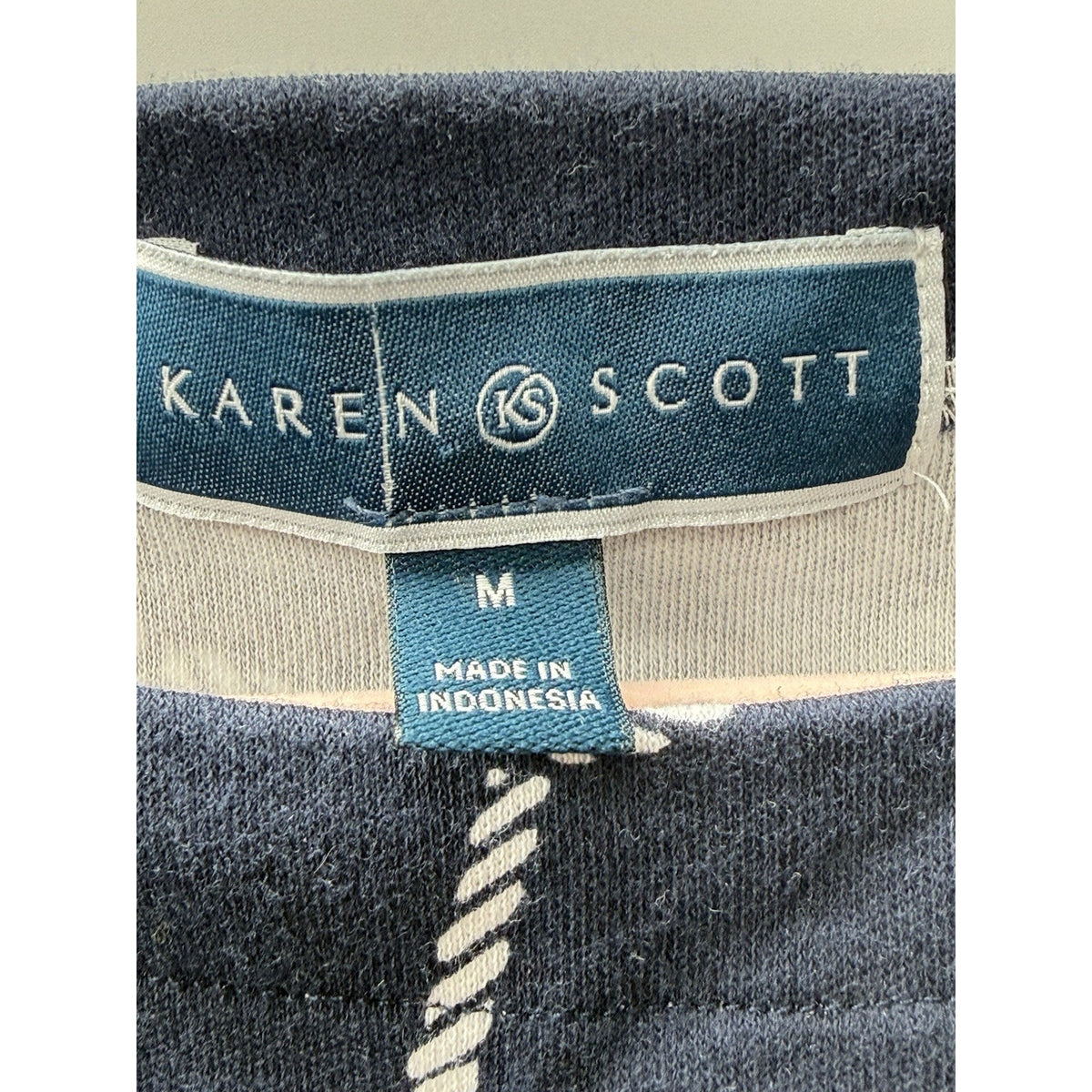 Karen Scott Nautical Anchor Top Womens M Navy Short Sleeve Coastal Tee