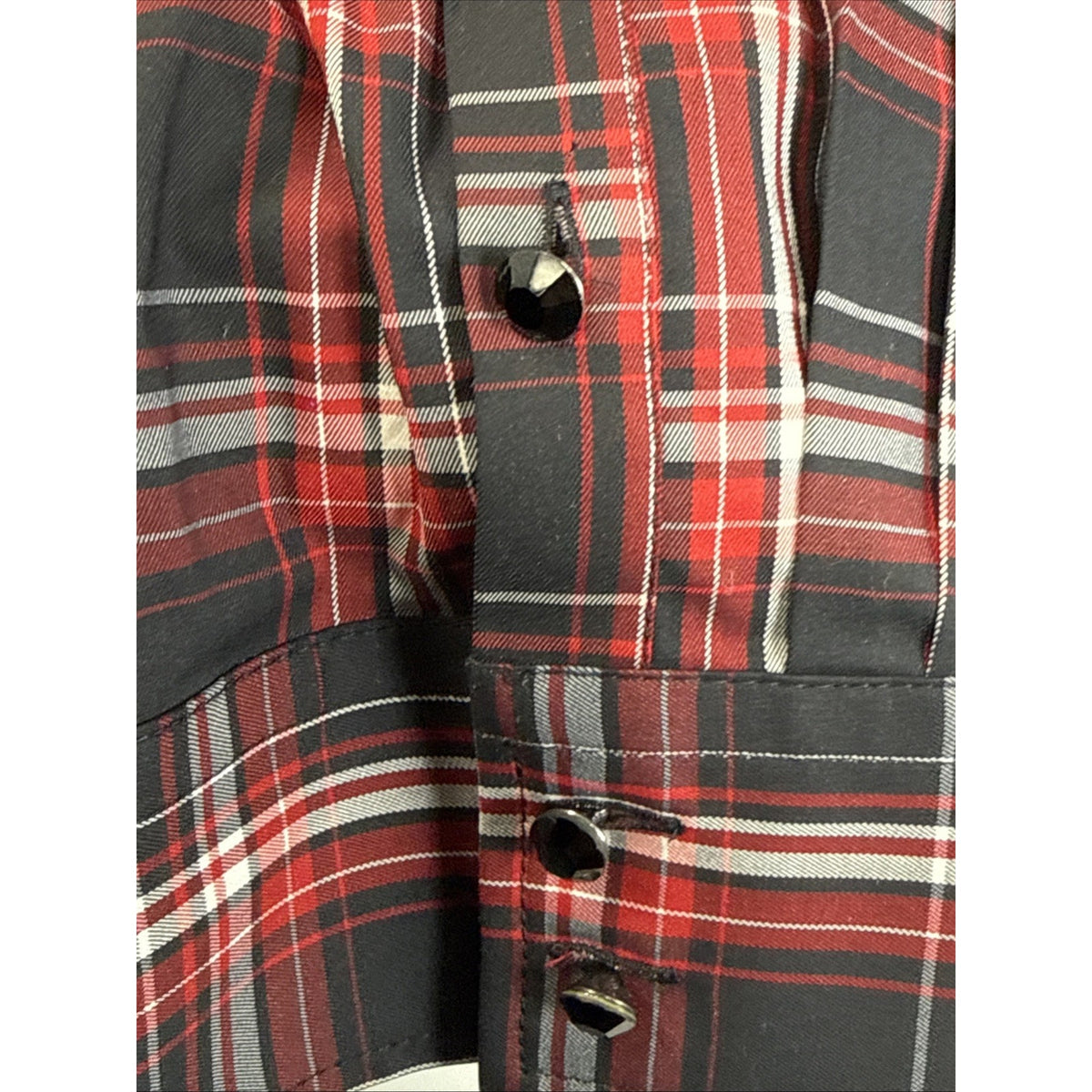 Talbots Women Size 16 Red Black Plaid Ruffle Front Button Down Stretch Shirt NWT