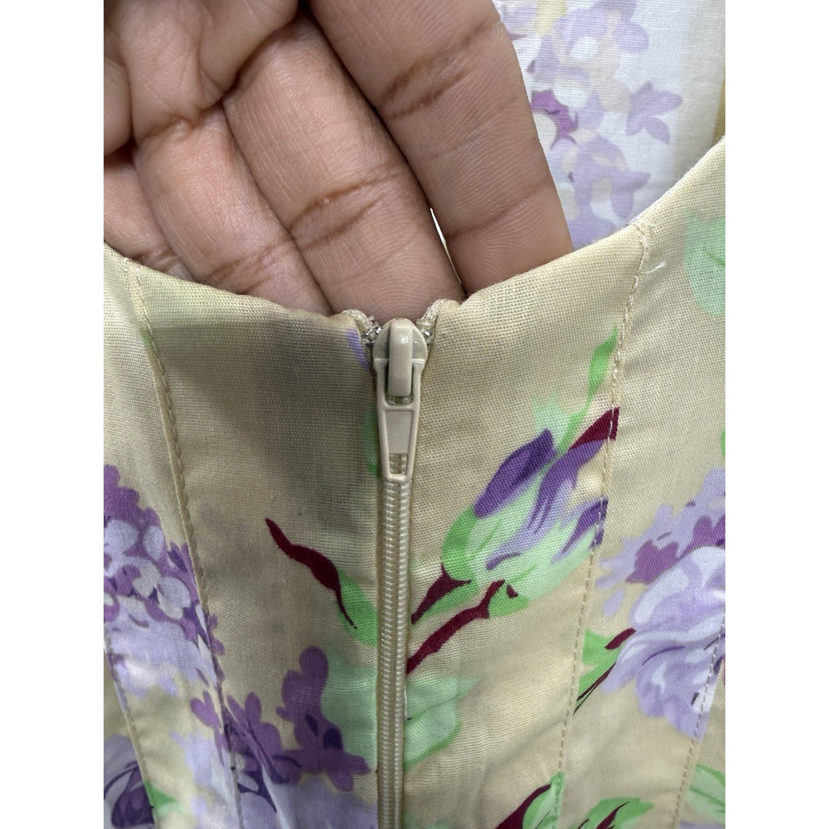 Anthony Richards House Dress Women L Floral Zip Front Pocket Cotton Short Sleeve