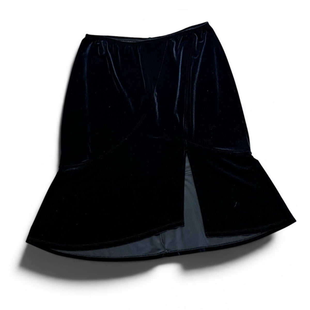 Avenue Black Velvet Midi Skirt 14/16 High Low Hem Stretch Pull On Minimal