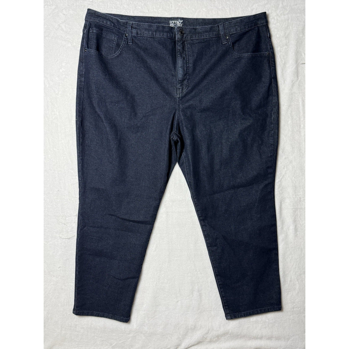 Terra & Sky Straight Jeans Women 26W Petite Dark Wash Stretch Denim Plus Size