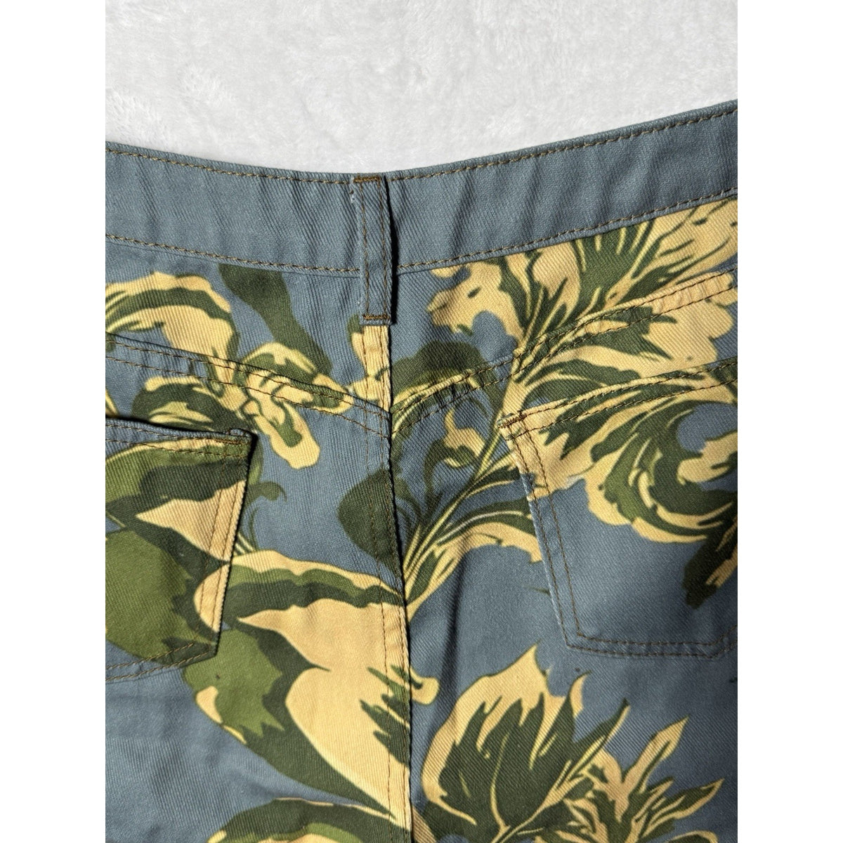 Women’s XL Floral Capri Pants Blue Green Yellow Lightweight Cropped Casual