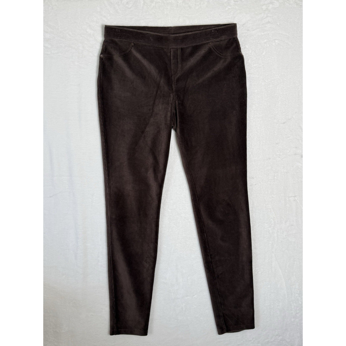 June & Daisy Brown Velour Corduroy Pull On Pants Womens M Stretch Velvet Casual