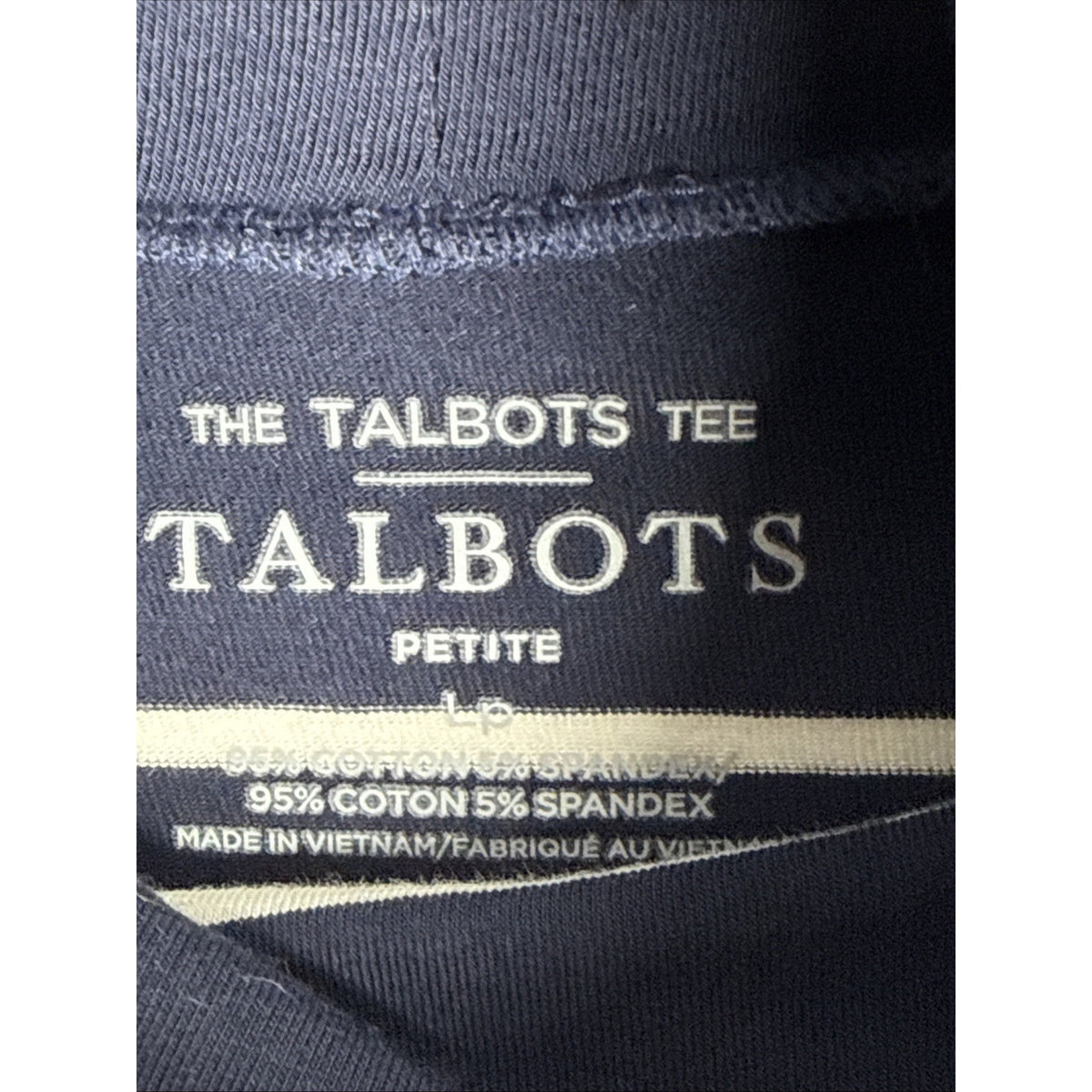 The Talbots Tee Womens Large Petite Blue Ivory Striped Turtleneck Soft Cotton
