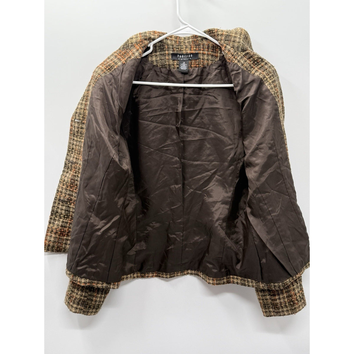 Parisian Signature Blazer Women Size 10 Brown Plaid Textured Button Front Jacket