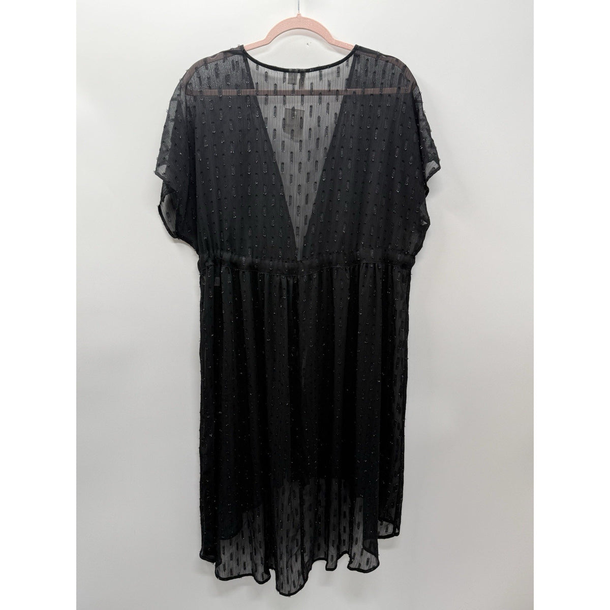 Cato 18 20W Sheer Black Duster Kimono Swiss Dot Tie Front Plus Size Boho
