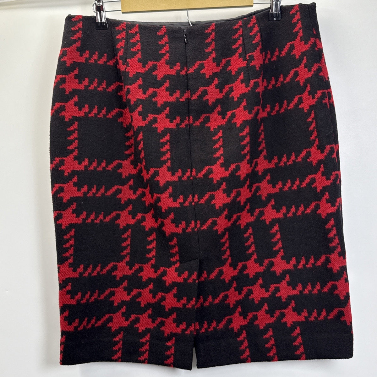 Talbots Womens Houndstooth Wool Blend Pencil Skirt 16 Red Black Plaid