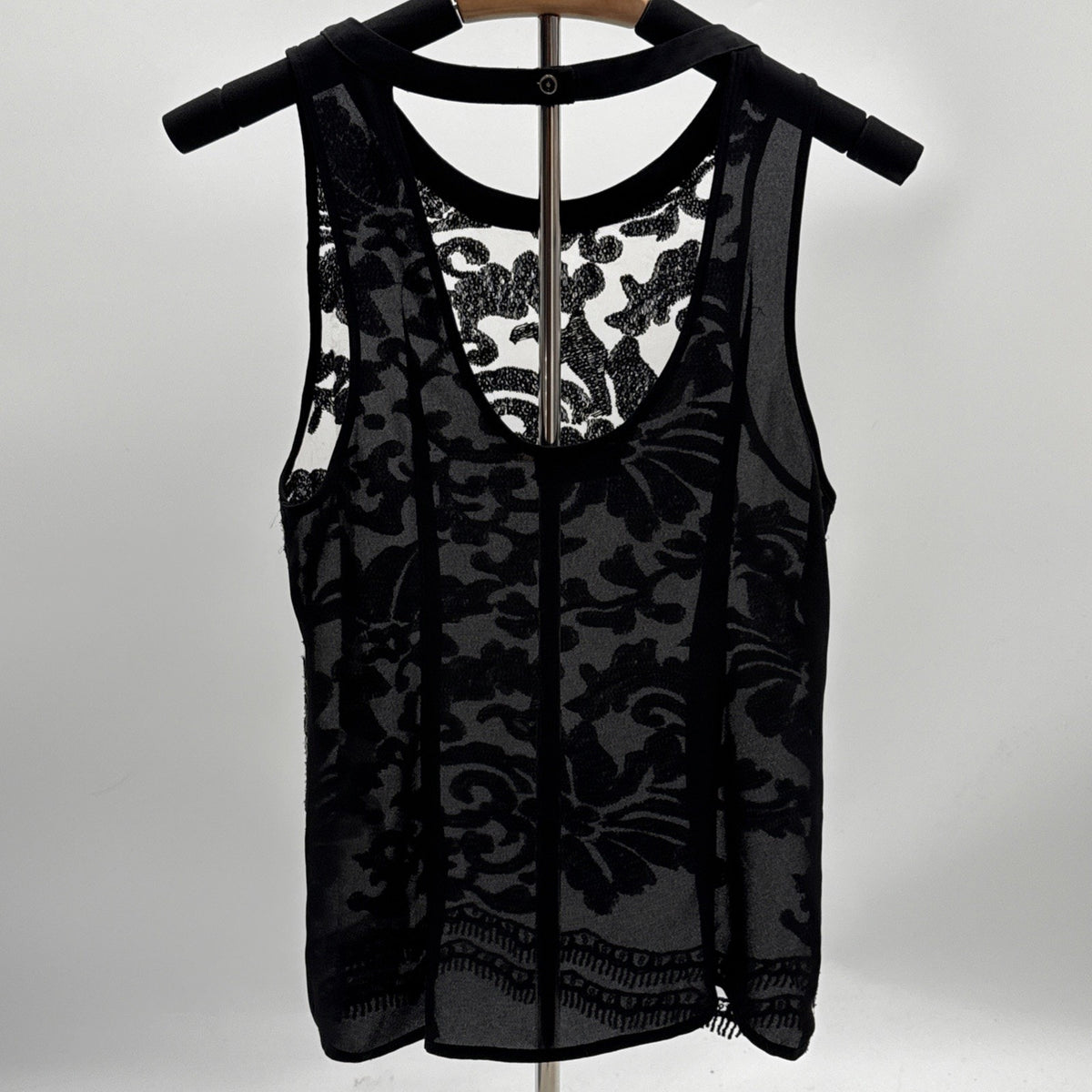 Astr women's black sheer lace floral sequin Sleeveless Top Evening Sz XSmall