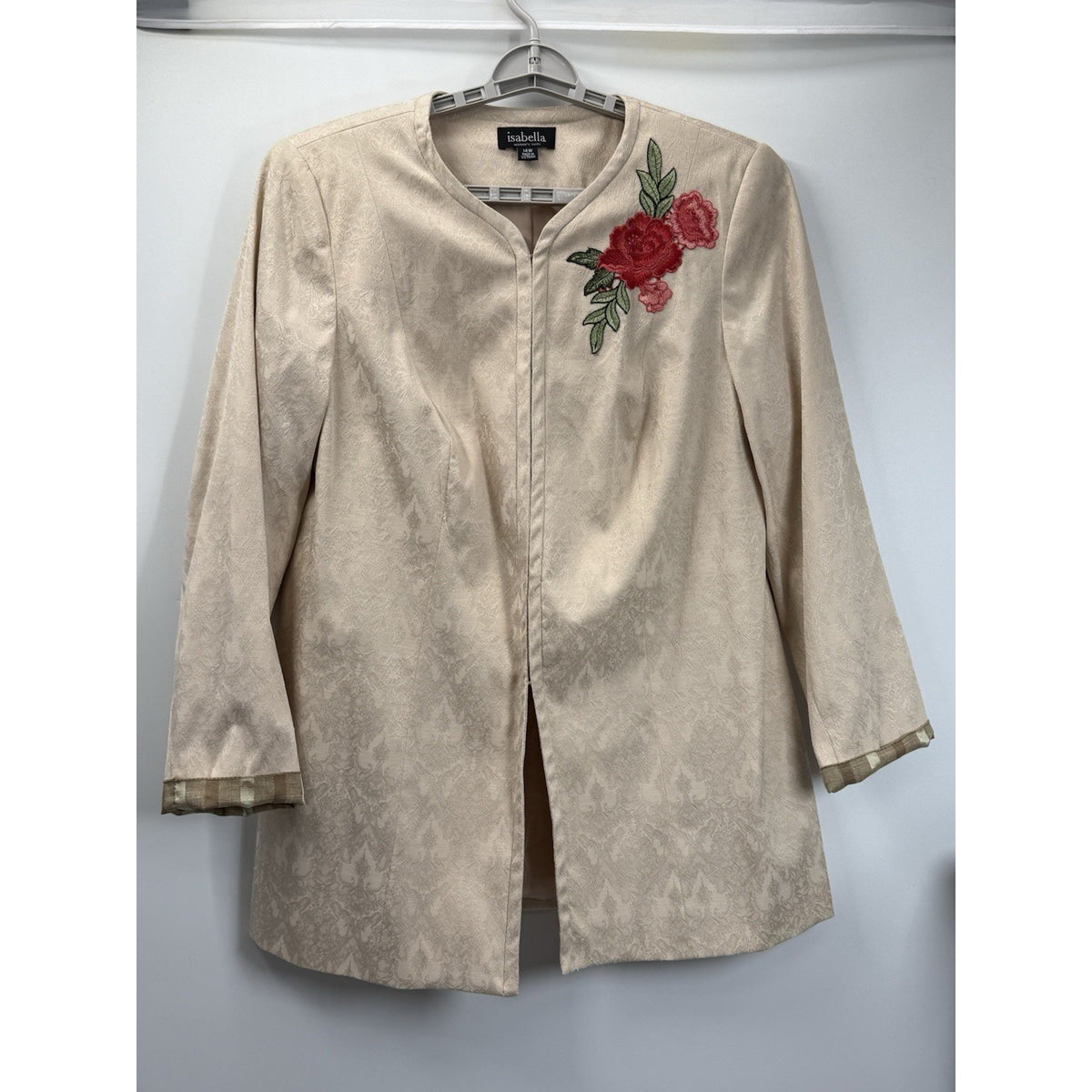 Isabella Women’s 14W Ivory Brocade Jacket Floral Embroidered Lined Dressy Blazer