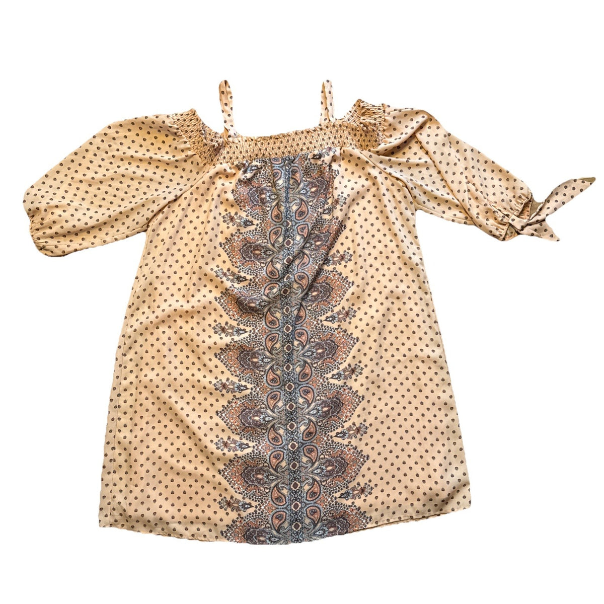 Luxology Boho Paisley Off Shoulder Dress Peach Smocked Festival Size 18