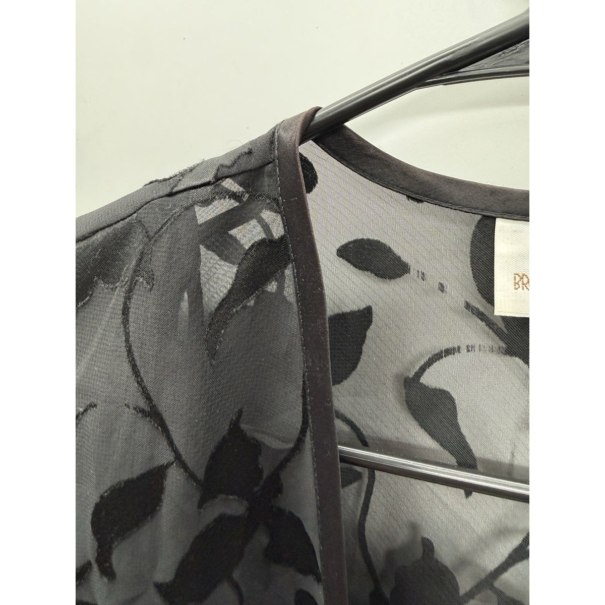 Black Sheer Burnout Floral Jacket Open Front Long Sleeve Size 6 Dark Romantic