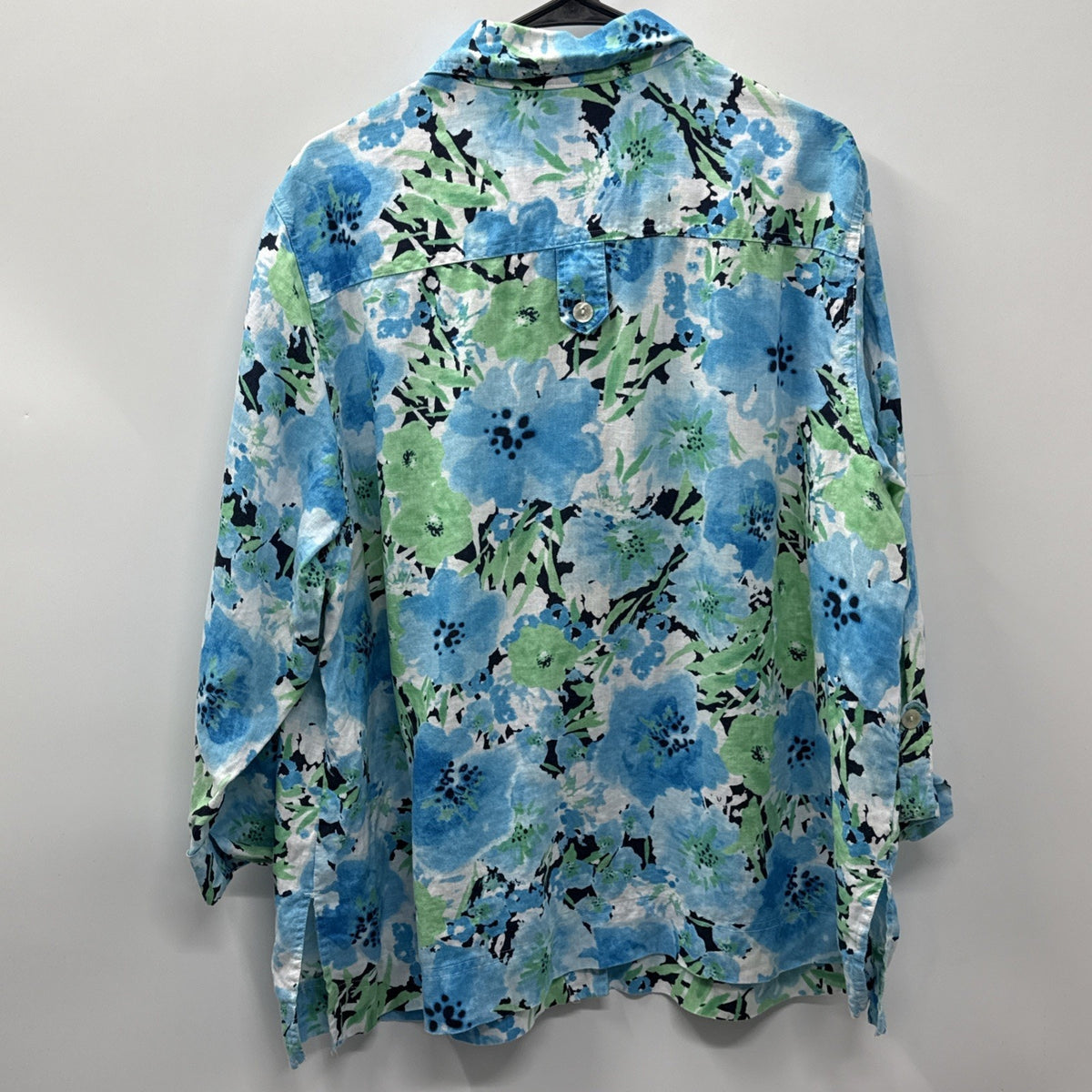 Jones New York Button Up Blouse Women Blue Floral Watercolor Linen Lagenlook 2X