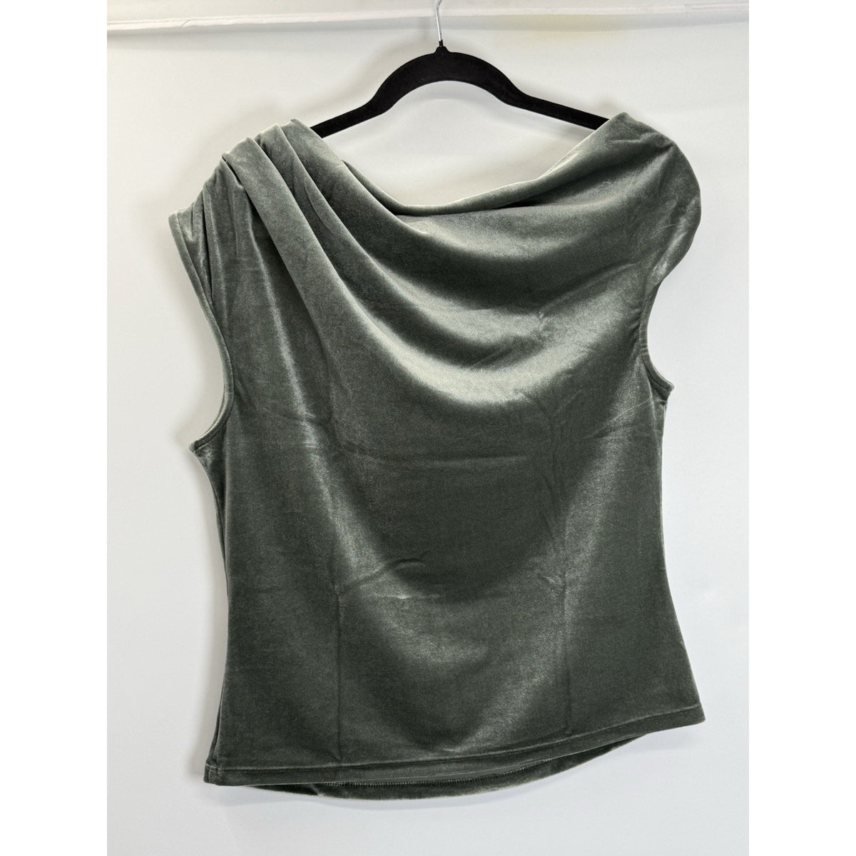 Banana Republic Sage Green Velvet Top Large Draped Neck Soft Glam Minimalist