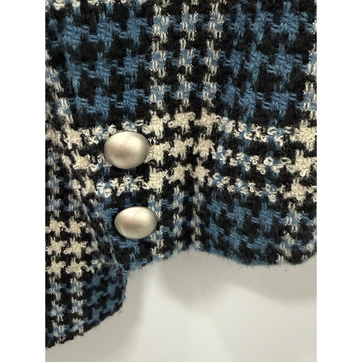 Elisabeth Liz Claiborne Womens 14 Wool Blend Plaid Blazer Metallic Blue Black