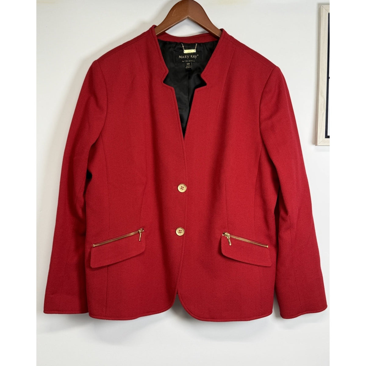 Mary Kay by Twinhill Red Blazer Jacket Women’s Size 1XW Gold Button Zip Pockets