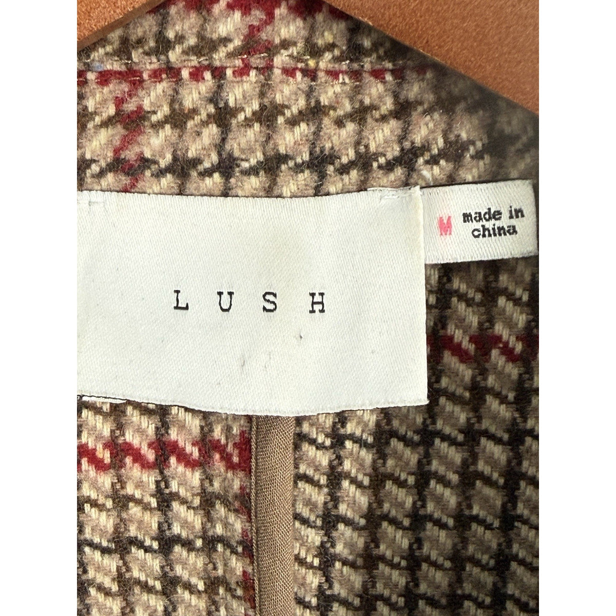 LUSH Dark, Academia Camel /Red Plaid Blazer Jacket Women Medium? One Button