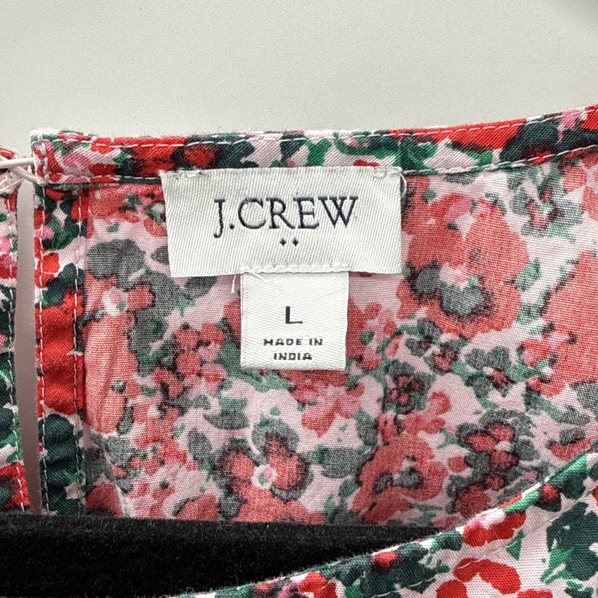 J Crew Blouse Red Green Black Ruffle Sparkly Buttons L Cotton Shirt Boho
