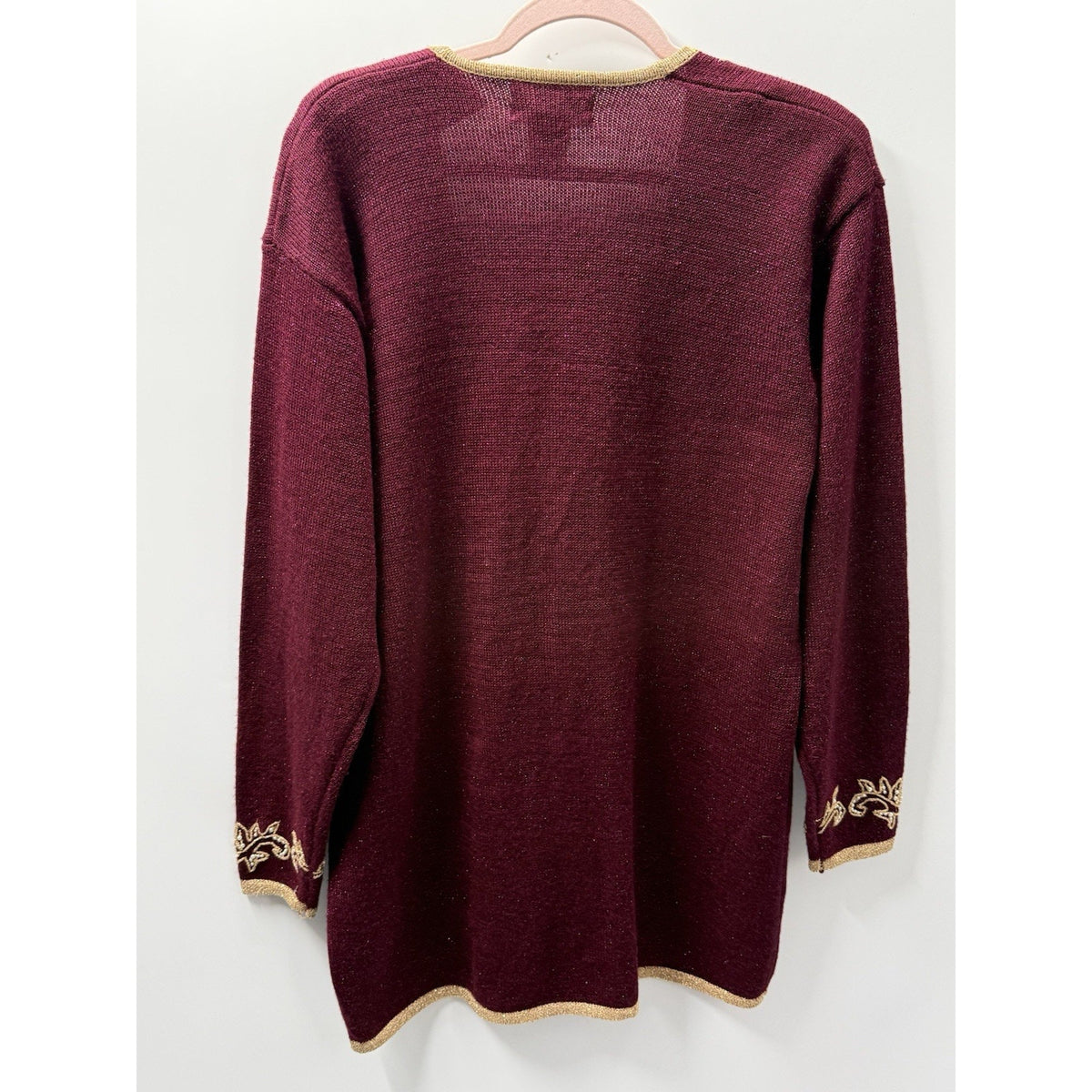 Vintage Jaclyn Smith Cardigan M Burgundy Gold Beaded Metallic Embroidered