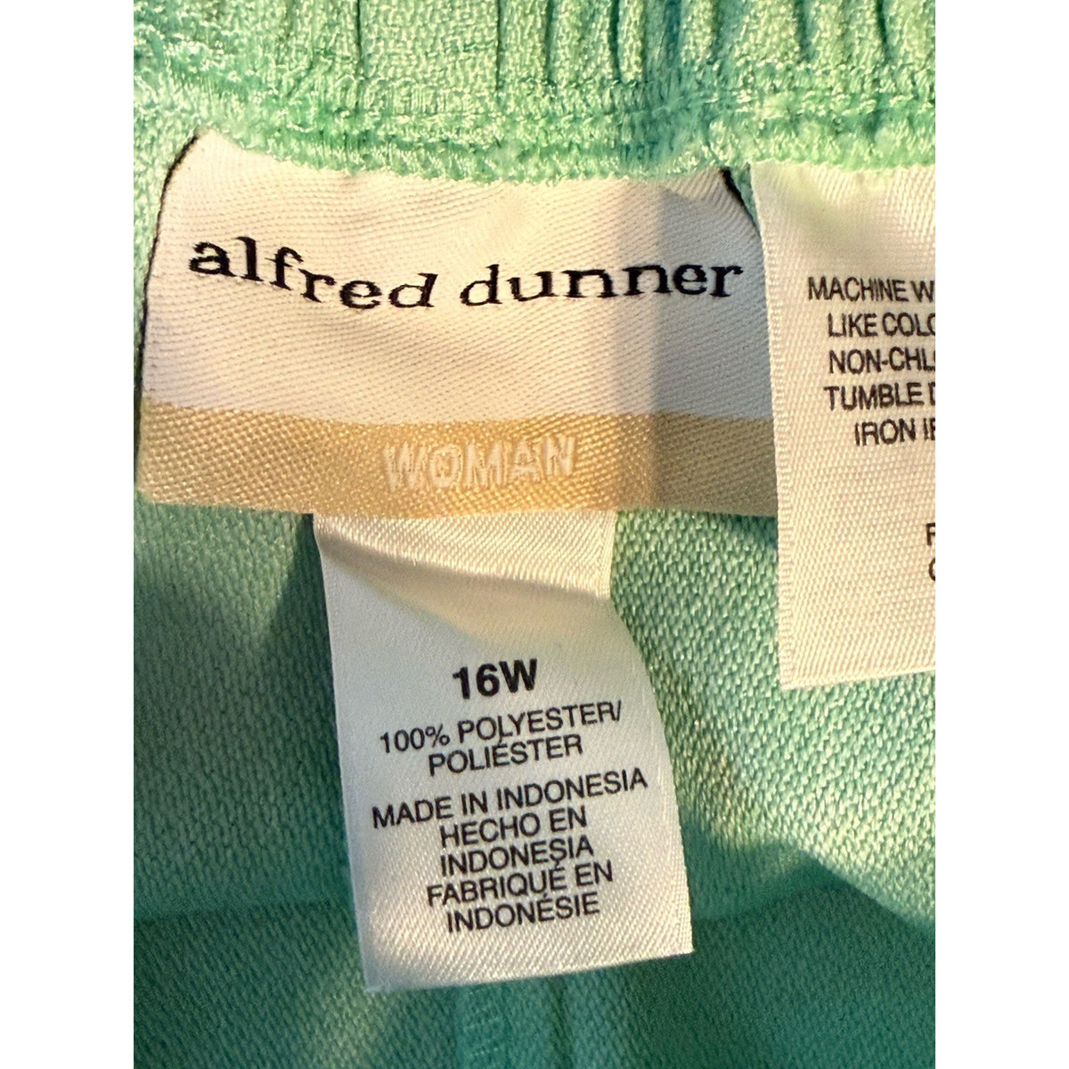 Alfred Dunner Women's 16 W Green Straight Leg Pants Pull On Elastic Waist Flat