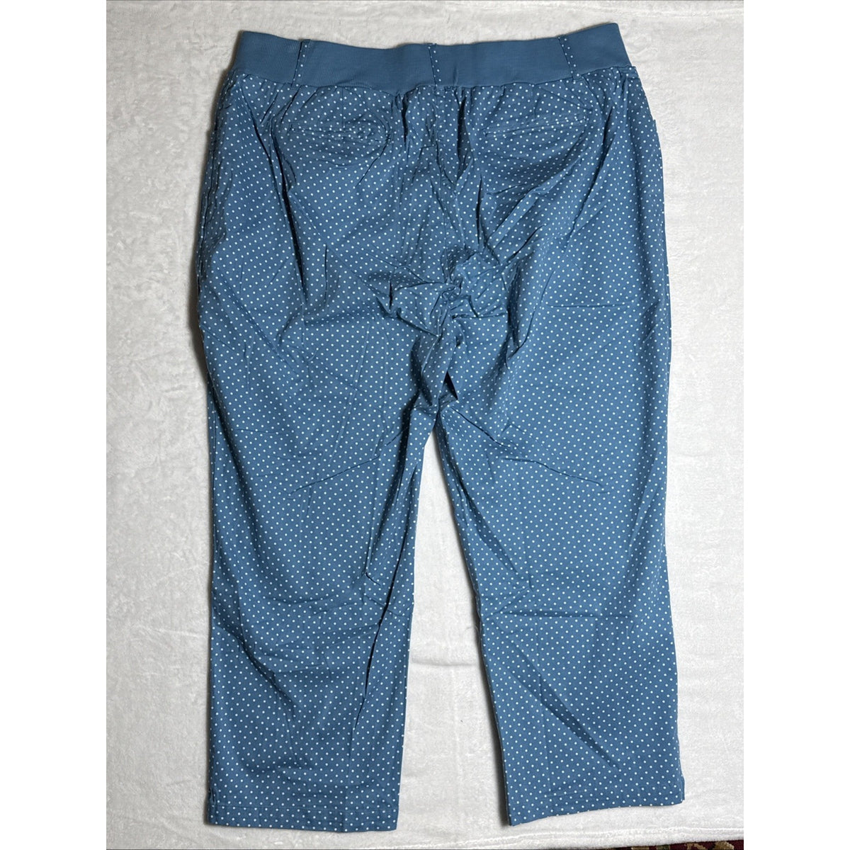 Woman Within 28W Blue Polka Dot Stretch Pants Natural Fit Tummy Control