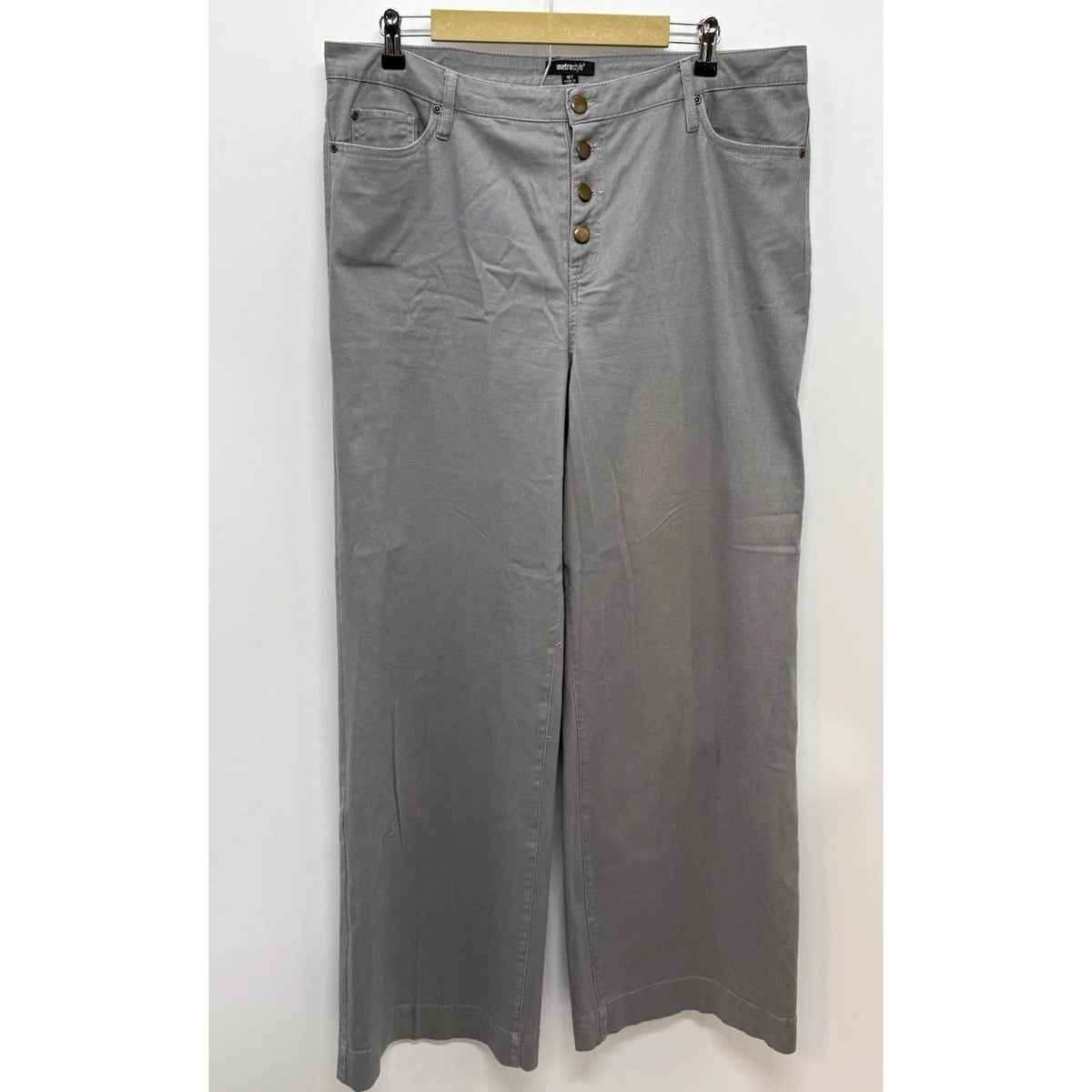 Metrostyle Pants Womens 16T Tall Gray Wide Leg Button Fly Stretch Cotton