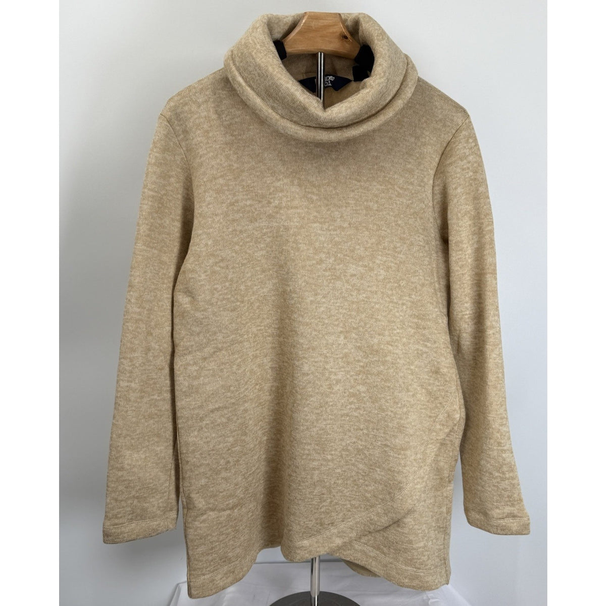 Lands’ End Cozy Cowl Neck Tunic Sweater Tan Soft Knit Women’s Medium RN 62830