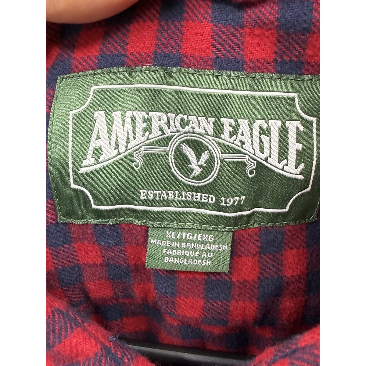 American Eagle Outfitters Mens XL Buffalo Plaid Flannel Shirt Red Blue Cotton