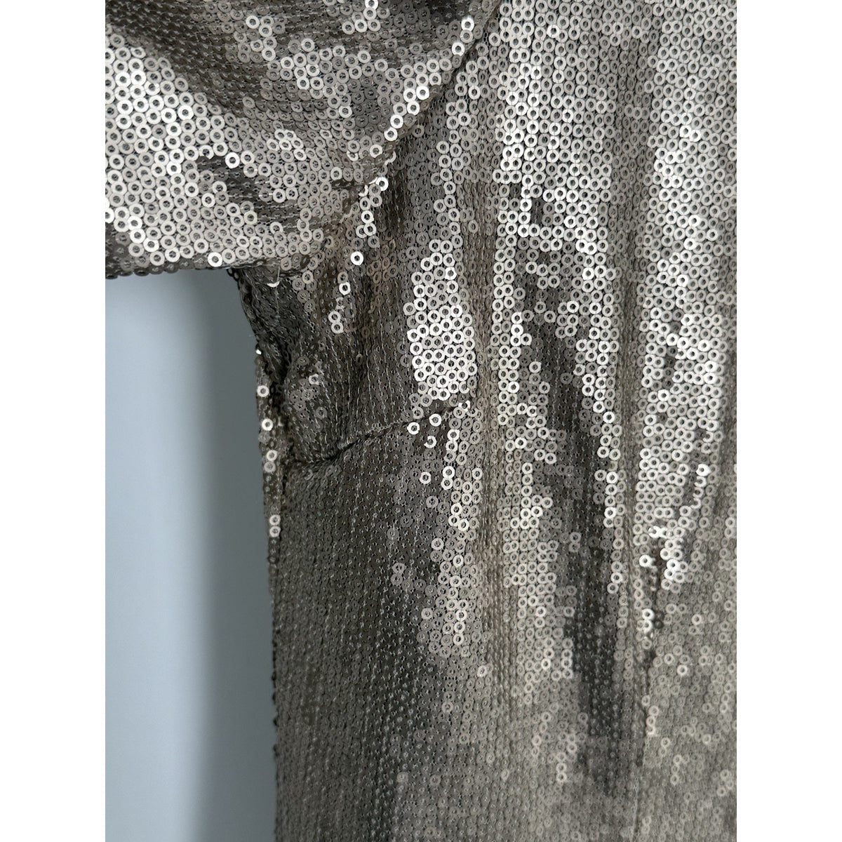 Kardashian Kollection Gold Sequin Shift Dress Sz L Scoop Neck Long Sleeve Flaw