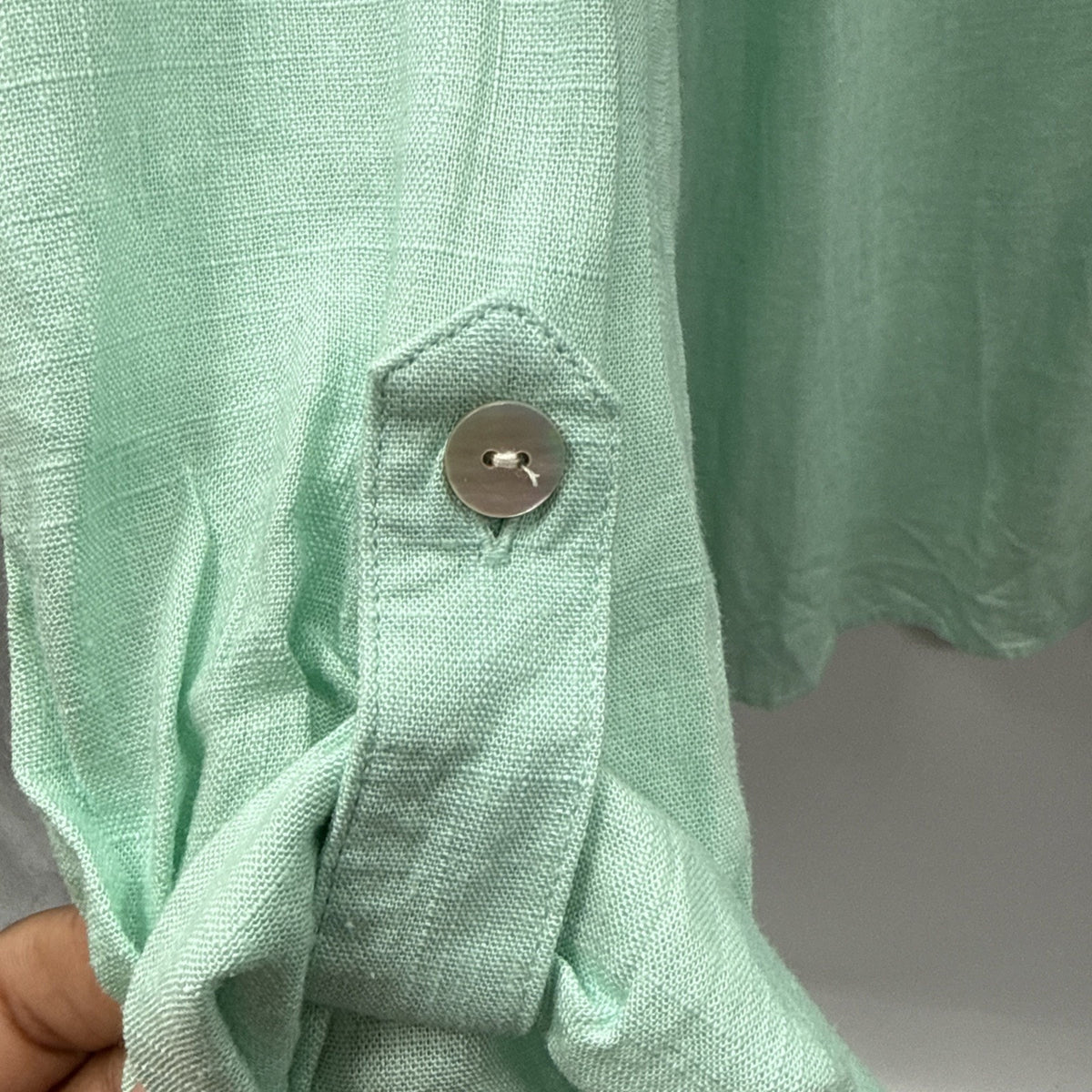 Ruby Rd. Pullover Tunic Top 2X Green Linen Blend Minimalist Roll Tab Sleeves
