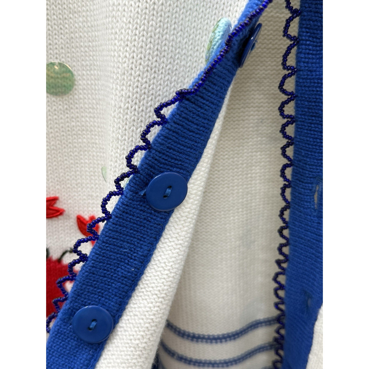 Quacker Factory 1X Nautical Crab Sweater Vest Cardigan White Blue Sequin Beach