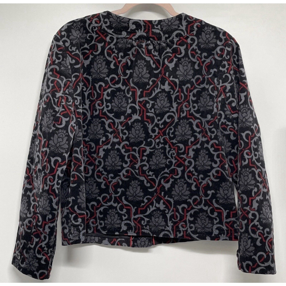 CHARTER CLUB WOMENS BLACK GREY RED STRETCH COTTON CORDUROY JACKET SIZE L