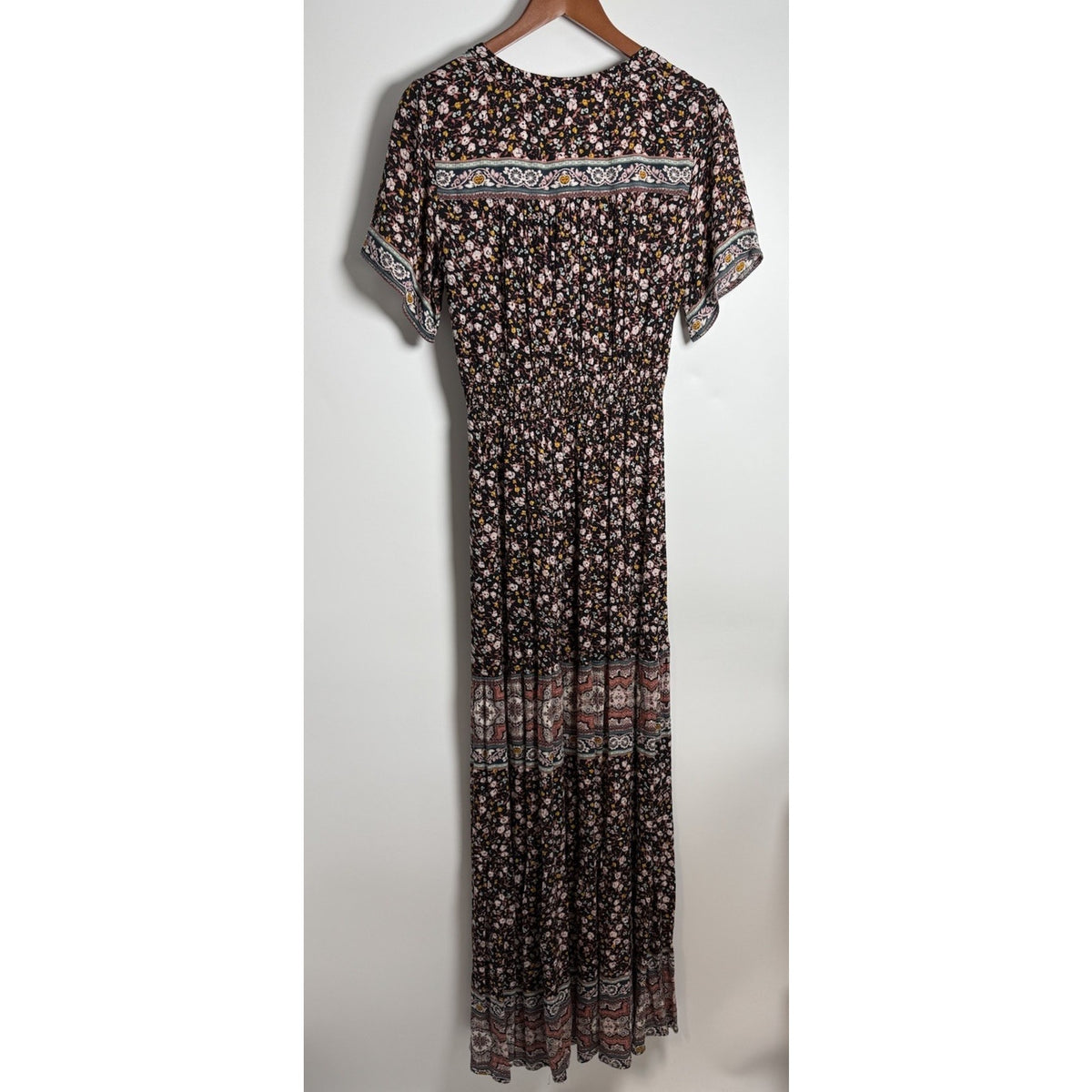 Knox Rose Gauzy Peasant Maxi Dress XS Empire Floral Print Boho Cottage Festival