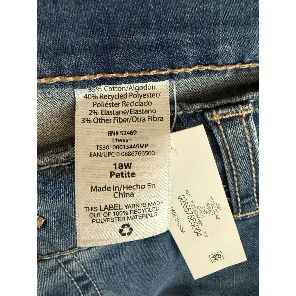 Terra & Sky Jeans Womens 18W Petite Straight Leg Stretch Plus Size Denim NWOT