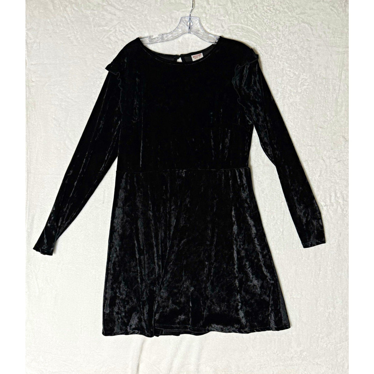 Mossimo Supply Co. Womens Black Velvet A-Line Dress Keyhole Ruffle Sleeve XL