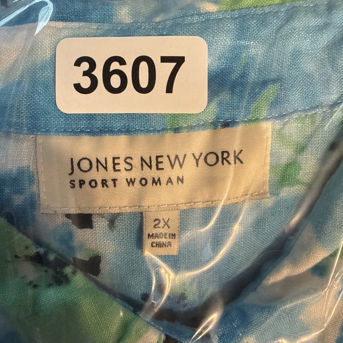 Jones New York Button Up Blouse Women Blue Floral Watercolor Linen Lagenlook 2X