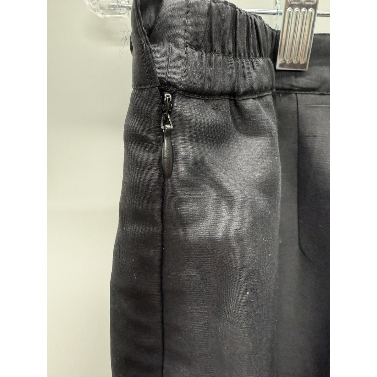 ISC Womens Silk Pants Black Embroidered Leg Side Slit Sz L, Lined