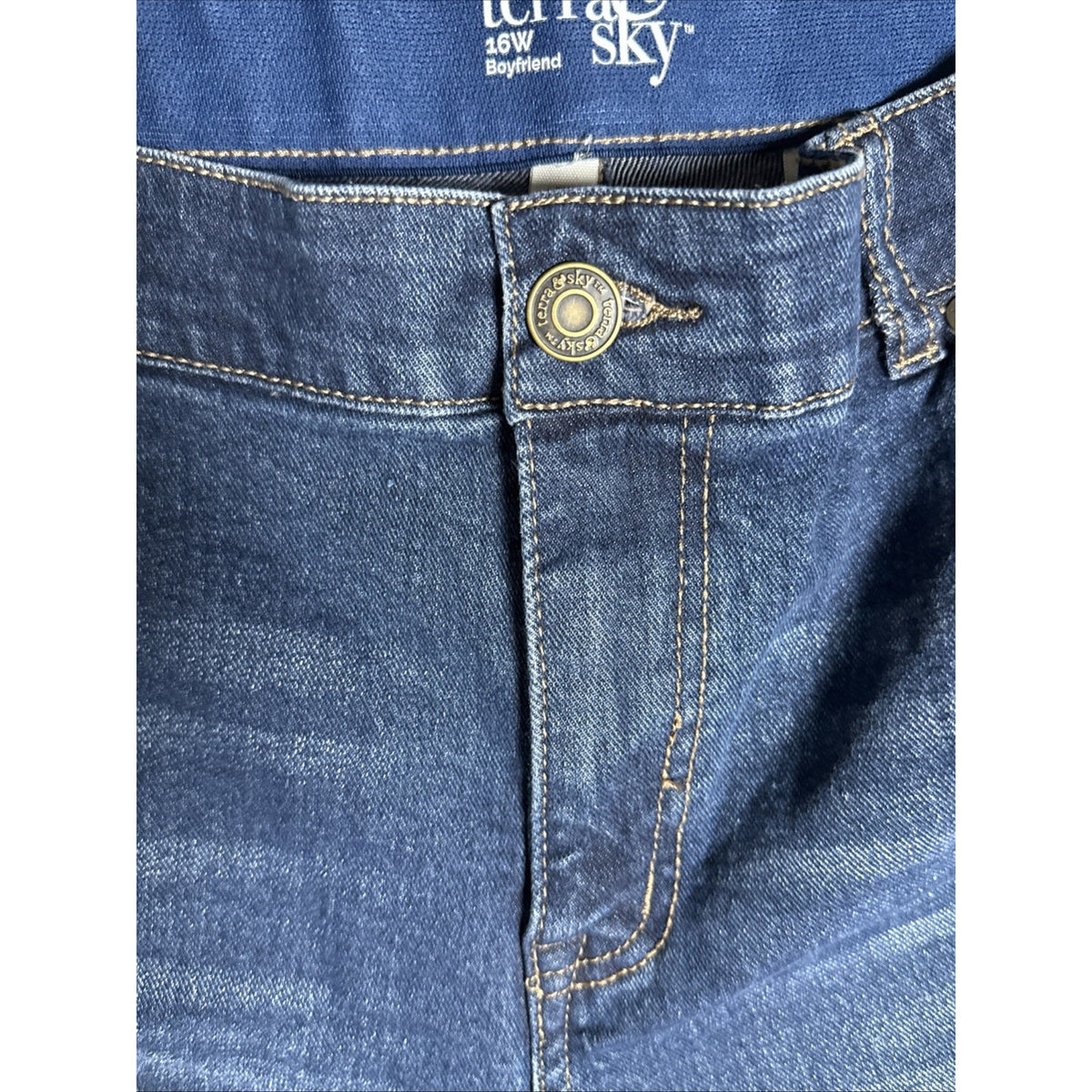 Terra & Sky Boyfriend Jeans Distressed Denim Blue Womens Sz 16W Stretch Pockets
