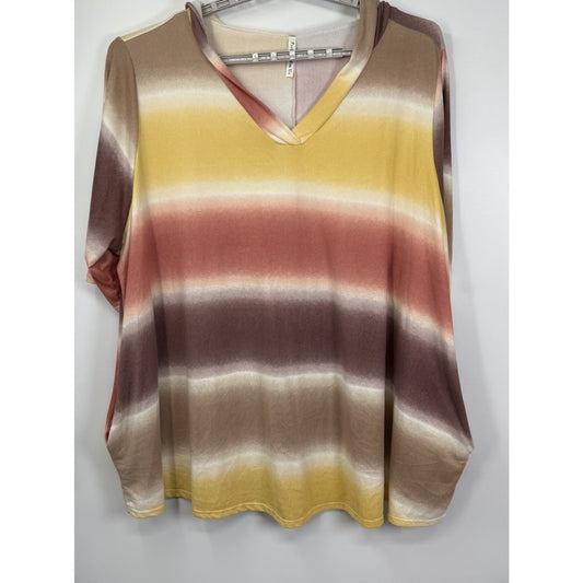 Plus Size Hooded Top 6XL Gradient Stripe V-Neck Stretch USA Made