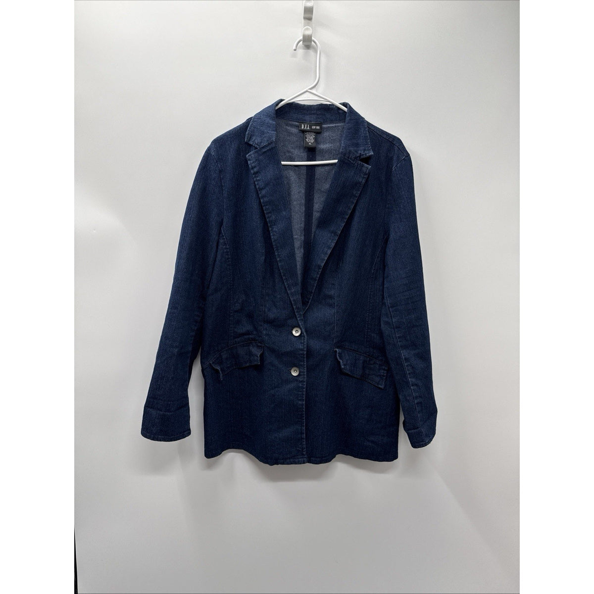 D.F.A New York Denim Blazer Women Long Sleeve Button Front Blue Sz XL Stretch