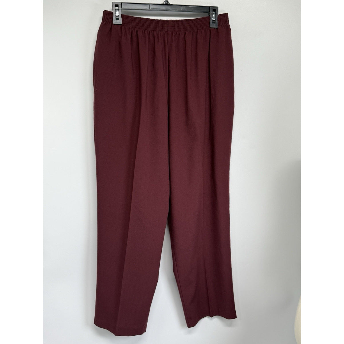 BONWORTH Women's Wine Pull-on Dress Pants SZ L Petite Elastic Waist Pockets